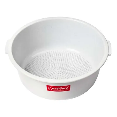 A white plastic foot bath with a textured bottom and handles on the sides. A red logo is visible on the front.