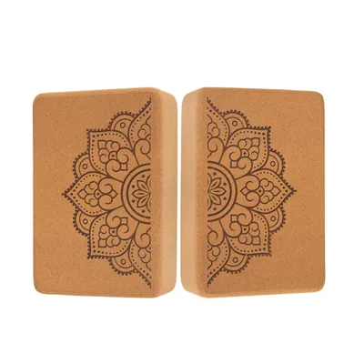 Produktbild von Yoga Block aus Kork | 2er Set | optimale mittlere Größe | 22,5 x 15 x 7,5 cm | Yogablock 100% aus Kork | Mandala