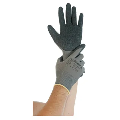 Image de Hygostar 33985 Feinstrickhandschuhe Skill grau/schwarz Gr. 8/M Latex-Beschichtung  Trägermaterial Nylon