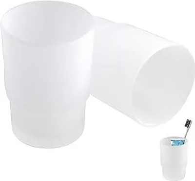 Produktbild von 2er Set Zahnputzbecher aus satiniertem Glas, Elegantes Badezimmer-Zubehör für Wandmontage Zahnpflegebecher mit 200 ml Fassungsvermögen, Mattes Design für stilvolle Etikett