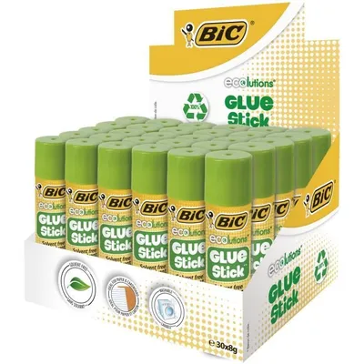 Produktbild von BIC Klebestift Glue Stick ECOlutions, kinderfreundlicher Kleber, leicht auswaschbar, je 8g, 30er Pack, Ideal für die Schule