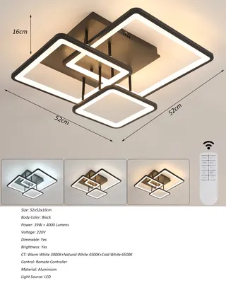 Produktbild von Deckenleuchte - A3519 LED-Deckenlampe - 54 W - Dimmbar - Fernbedienung - 5 Lichtquellen - Farbe A3519