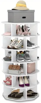 Zdjęcie produktu dla Szafka obrotowa na buty, 7-poziomowa - stojak na buty - szafka do przechowywania - organizer na buty - półka na buty - biała