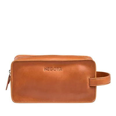 Produktbild von Negotia Caldre Leder Kulturbeutel Cognac – Necessaire, Waschtasche, Echtleder Reise-Kulturtasche