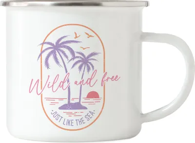 Produktbild von Wild and Free just like the Sea Emaille Tasse Sonne Meer Ozean Strandliebe Urlaub