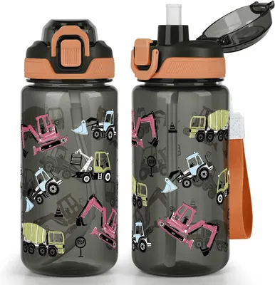 Productafbeelding van Waterfles in de vorm van een bouwvoertuig, 600 ml, lekvrij, met rietje, geschikt voor gebruik op school