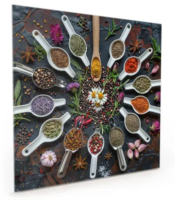 Produktbild von Küchenrückwand Spritzschutz Glas mit Motiv Kräuter und Gewürze 40 x 40 cm