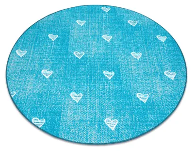 Produktbild von Teppich für Kinder HEARTS Kreis Jeans, vintage Herzen - türkis Blau rund 170 cm