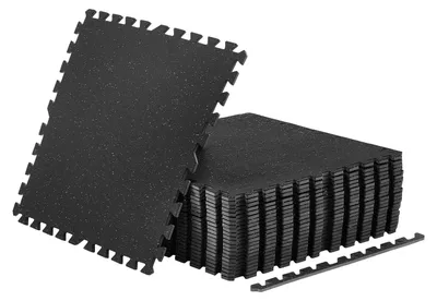 Image de SucceBuy, 24 tapis de puzzle, tapis de protection pour le sol, 61 x 61 x 1 cm, tapis en mousse EVA haute densité, tapis de fitness, tapis de gymnastique, tapis de sport, tapis d'entraînement (noir) avec des points gris
