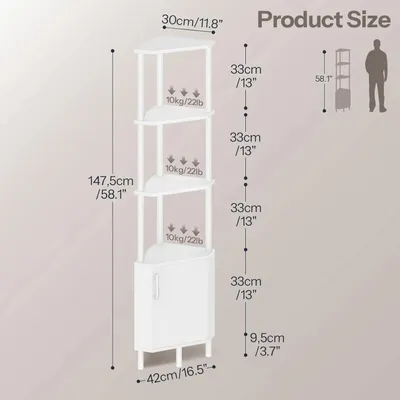 Produktbild von Eckregal mit 4 Ebenen - Bücherregal/Ablageregal mit integrierter LED-Beleuchtung - Korbgeflecht - Für Wohnzimmer Schlafzimmer Bad Büro - Weiß