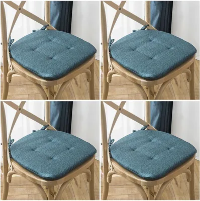 Produktbild von Sitzkissen Für Stühle 4 Stück, Baumwolle Leinen, Blau, 39x40x32 cm Mit Gurten, Für Esszimmer Küchenstühle Büro