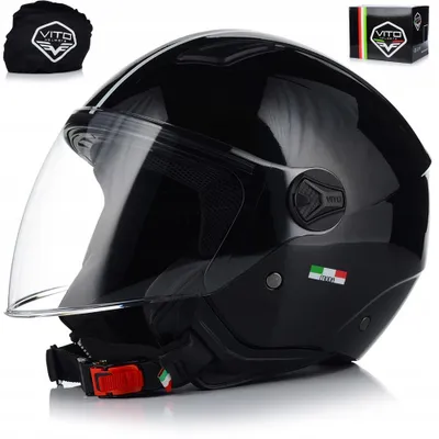 Produktbild von Vito Moda Kinder-Jethelm mit langem Visier und Belüftungssystem | Kinderhelm Motorradhelm Jethelm | ECE R22.06 | Schwarz Glänzend | Xxxs (50-51 cm)