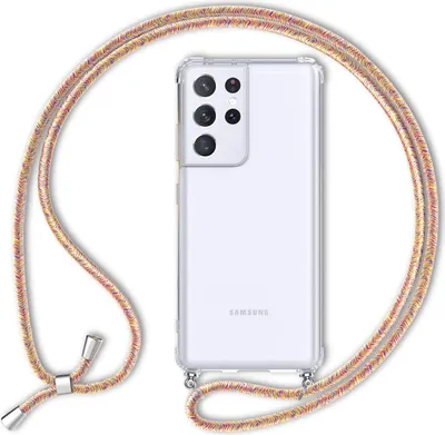 Produktbild von NALIA Klare Handy Hülle mit Kette für Samsung Galaxy S21 Ultra, Band Case Cover Regenbogen