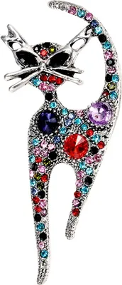 Produktbild von Süße Brosche in Katzenform, bunt, glänzende Strasssteine, eingelegte Anstecknadel, Anzug, Revers, Abzeichen, Schmuck, Geschenk, Mantelzubehör