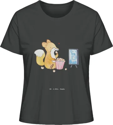 Produktbild von Mr. & Mrs. Panda Damen T-Shirt Kurzarm Fuchs Filme gucken Größe L - Anthrazit - Geschenk, Sommershirt, Filmabend, Kino, Fernsehen, TV, Shirt Mit Print, Oberteil