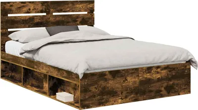 Produktbild von Bettrahmen Geräucherte Eiche 140 x 190 cm Massives Kiefernholz