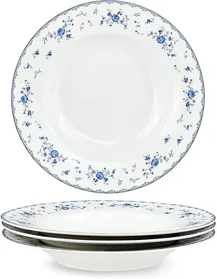 Obrázok produktu pre Polievkové misky 21.8 cm, 4 ks, modrá a biela, porcelán, pre cestoviny