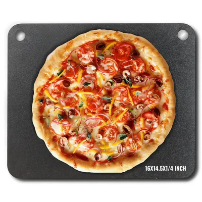 Immagine prodotto di VEVOR pizza in acciaio, piastra in acciaio per forno da 16" x 14,5" x 1/4", pietra per pizza Acciaio al carbonio pre-stagionata con conduttività 20x superiore, robusta teglia per pizza per grill all'aperto, forno interno
