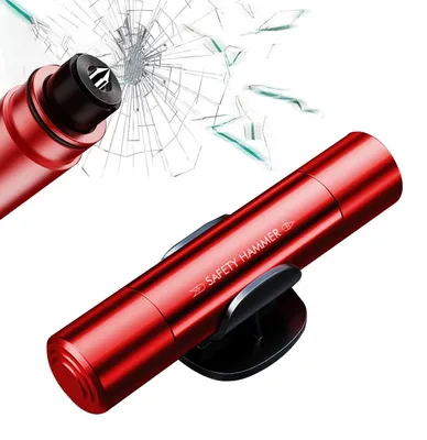 Immagine prodotto di Martello multifunzione per auto, con tagliacinture, rompiglass e realizzato in lega di alluminio, colore rosso