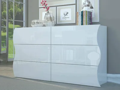 Produktbild von Kommode Dmonz, Kommode 6 Schubladen, Kommode für Schlafzimmer, 100%  Italy, glänzend weiß, cm 155x40h82