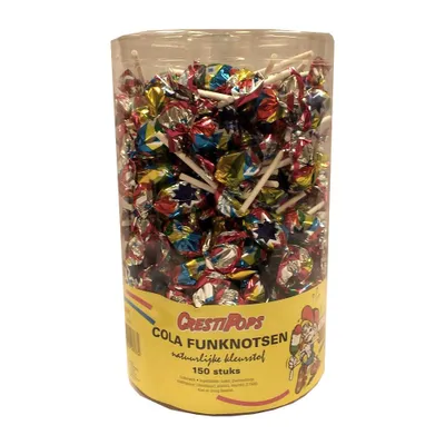 Produktbild von CrestiPops Cola Funknotsen, Cola Lutscher (150 Stck Dose)