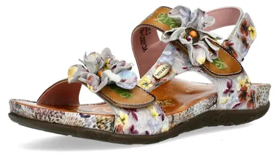 Image de Sandales Laura Vita pour femme, avec applications florales et pierre décorative, modèle LILOO 06, pointure : 37 EU, couleur : beige