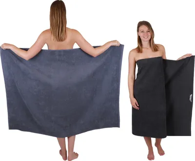 Produktbild von Betz 2 Stück XXL Duschtücher 100 x 150 cm BERLIN  Badetücher 100% Baumwolle Farbe – dunkelgrau-graphit