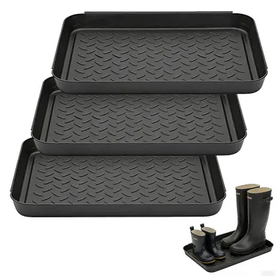 Schuh-Abtropfschale 3er-Set, Kunststoff, 35x27,5x3 cm, schwarz