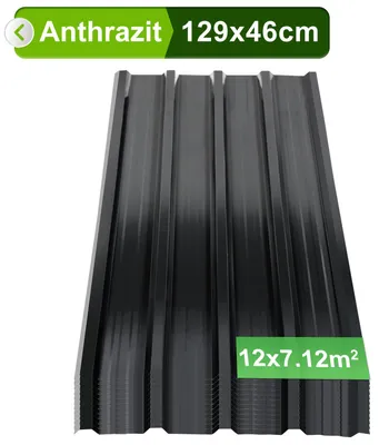 Produktbild von Vigevee 12 Stück Profilblech Dachblech 129 x 46 cm, 0,25 mm, Anthrazit, für Gartenhaus und Carport
