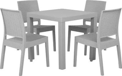 Obrázek produktu pro BELIANI Zahradní jídelní sada Světle šedý čtvercový stůl 80 x 80 cm 4 stohovatelná židle 4 místná minimalistická