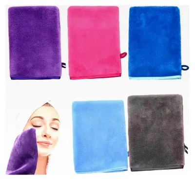 Produktbild von Waschlappen für das Gesicht, Set mit 5 Stück, Frottee Waschhandschuhe, Wiederverwendbare Make-up-Entferner, Hohe Wasseraufnahme, Baumwolle, Weich, 14 x 21 cm