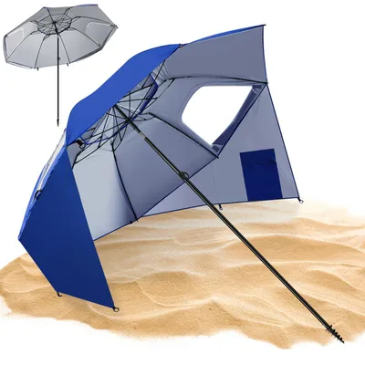 Produktbild von Eikuavons Strandschirm 210 cm mit Spiral-Erdspieß, Sonnenschirm UV Schutz 50+, neigbar, wasserabweisend, mit Tragetasche für Strand Garten Camping Blau
