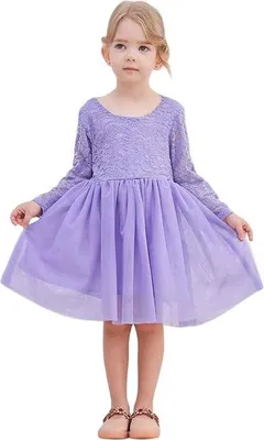 Produktbild von Ugitopi Mädchen Tüllkleid mit Spitze Festliches Kleid Lila 100cm