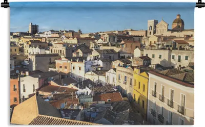 Produktbild von MuchoWow® Wandteppich Wandbehang Der Blick auf Cagliari vom Elefantenturm 60x40 cm Tapisserie Dekoration Wandtuch - Wanddekorationen