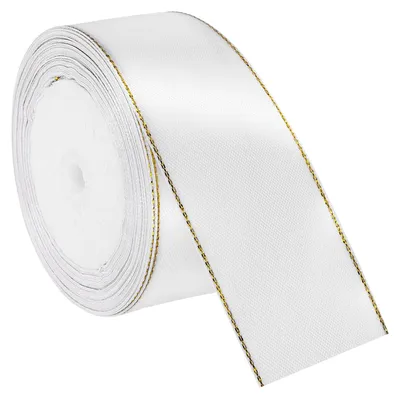 Polyester-Satinband 22 m x 4 cm, Goldrand, weiß