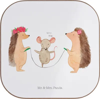 Produktbild von Mr. & Mrs. Panda Untersetzer für Gläser Igel Seilhüpfen - Weiß - Geschenk, gläseruntersetzer, Kindergarten, Lustige Sprüche, Tischuntersetzer, Seilspringen, Coaster, Maus