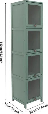 Zdjęcie produktu dla Szafka łazienkowa – narożna szafka stojąca z drzwiami – 4 półki – wąska 30×33×140 cm – szafka do przechowywania – zielona