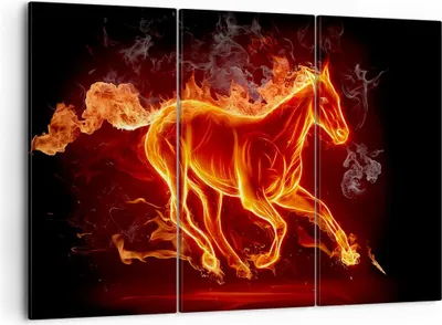 Produktbild von Bild auf Leinwand - Leinwandbild - Pferd Illustration Flammen - 105x70cm - Wand Bild - Wanddeko - Leinwanddruck - Bilder - Kunstdruck - Wanddekoration - Leinwand bilder - Wandkunst - CE105x70-0203