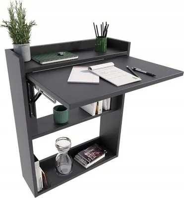 Produktbild von MATKAM Schreibtisch, H85 x B70 x T20 cm, Multifunktionales Wandregal aus hochwertigem Laminat, ideal für kleine Räume (Schwarz)