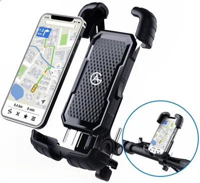 Produktbild von AG140 Universal Handyhalter Fahrrad – 360 Grad Rotation – Auch für Scooter und Motorrad – Schwarz – Anti Shock & Vibration Design – Fahrradhalter für Smartphones – Handy – Handyhalter Fahrrad – iPhone – Höchste Qualität