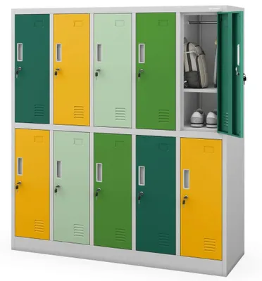 Produktbild von Umkleideschrank Spind BARTUS 10 Abteile Etikettenhalter Lüftungsschlitze | Umkleidespind Schließfachschrank Garderobenspind 150x136x45cm Grün-Gelb