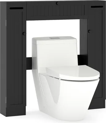 Immagine prodotto di COSTWAY 89x18x99cm Mobile da toilette con 2 ante e portarotolo, mobile da parete per bagno, mobile lavatrice mobile da bagno in legno nero