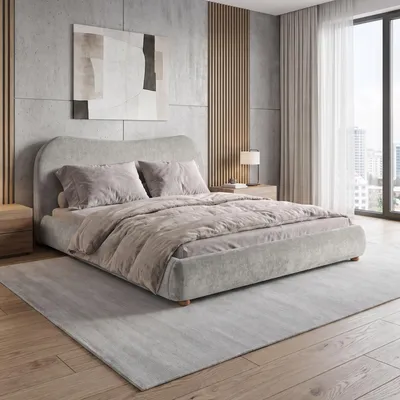 Produktbild von Beautysofa Polsterbett 160x200 cm SONHO Doppelbett mit Lattenrost, Chenille-Stoff Beige, gepolstertes Kopfteil, ohne Matratze, KI-generiertes Bild