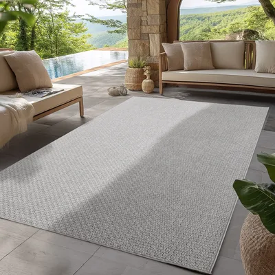 Obrázek produktu pro Indoor Outdoor Teppich Modern Boho Design, Ideal für Küche, Balkon, Terrasse, Wohnzimmer und Esszimmer, Größe: 140 x 200 cm, Farbe: Grau-1