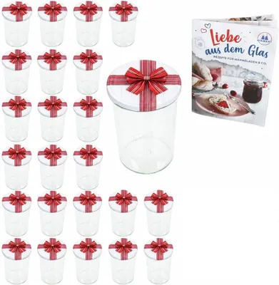 Produktbild von Marmeladenglas MamboCat 24er Set Einmachgläser 435 ml mit 82 Schraubdeckeln Geschenk I Einmachgläser + Diamantzucker Rezeptheft I Vorratsgläser Kochen