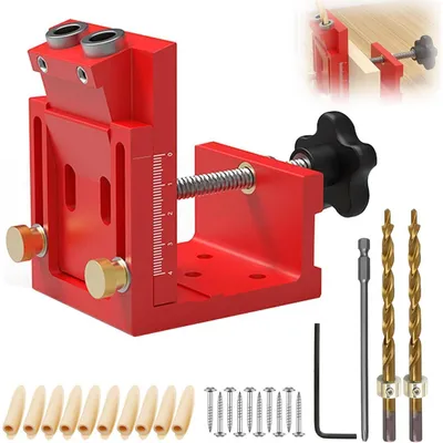 Immagine prodotto di Sagoma per forare tasche, colore rosso, regolabile, con 2 punte da 9 mm, ideale per la lavorazione di mobili