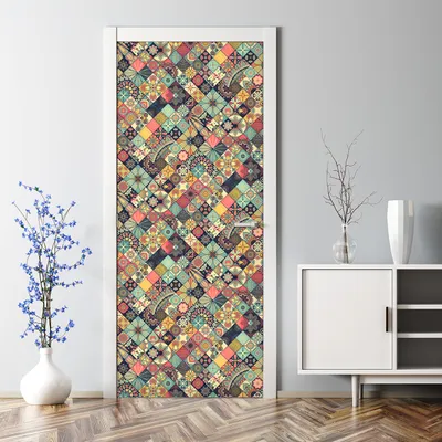 Produktbild von Dekorative Türposter selbstklebend Wandaufkleber Türaufkleber Blumen rosa und blau 77 x 200 cm