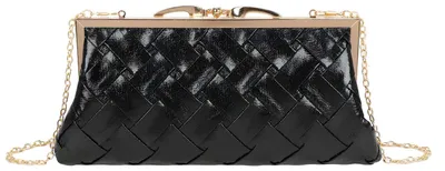 Produktbild von Gallantry, Damen Abendtasche Flechtoptik lackiert mit Ketten Schultergurt, Schwarz