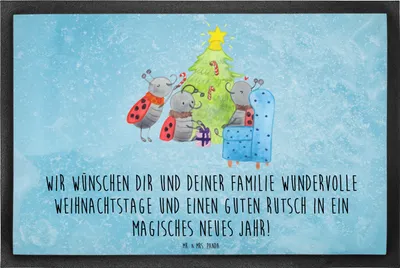 Produktbild von Mr. & Mrs. Panda fußmatte Weihnachten Smörle 40 x 60 cm - Eisblau - Geschenk, Gummimatte, Fußabtreter, Weihnachtsbaum, Pfefferminzstange, Schmutzfangmatte, Bodenvorleger