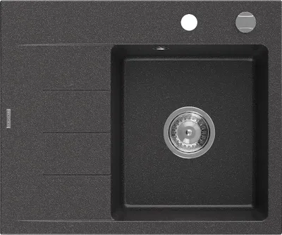 Produktbild von Mexen Ben Granitspüle 1-beckig mit Abtropffläche rechts 600 x 500 mm, schwarz gesprenkelt, Siphon Chrom - 6523605000-76